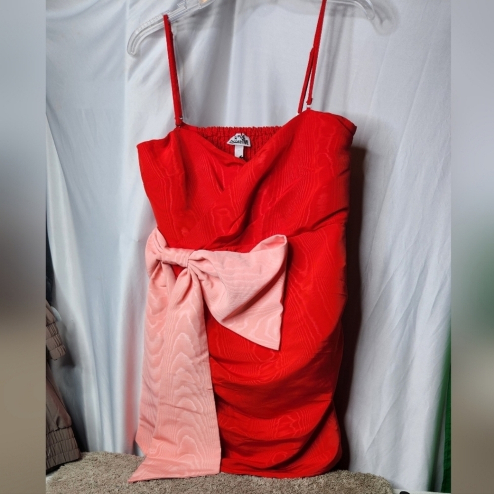Women's Holiday Sweetheart Bow Mini Dress Future Collective Red XS - Picture 4 of 15